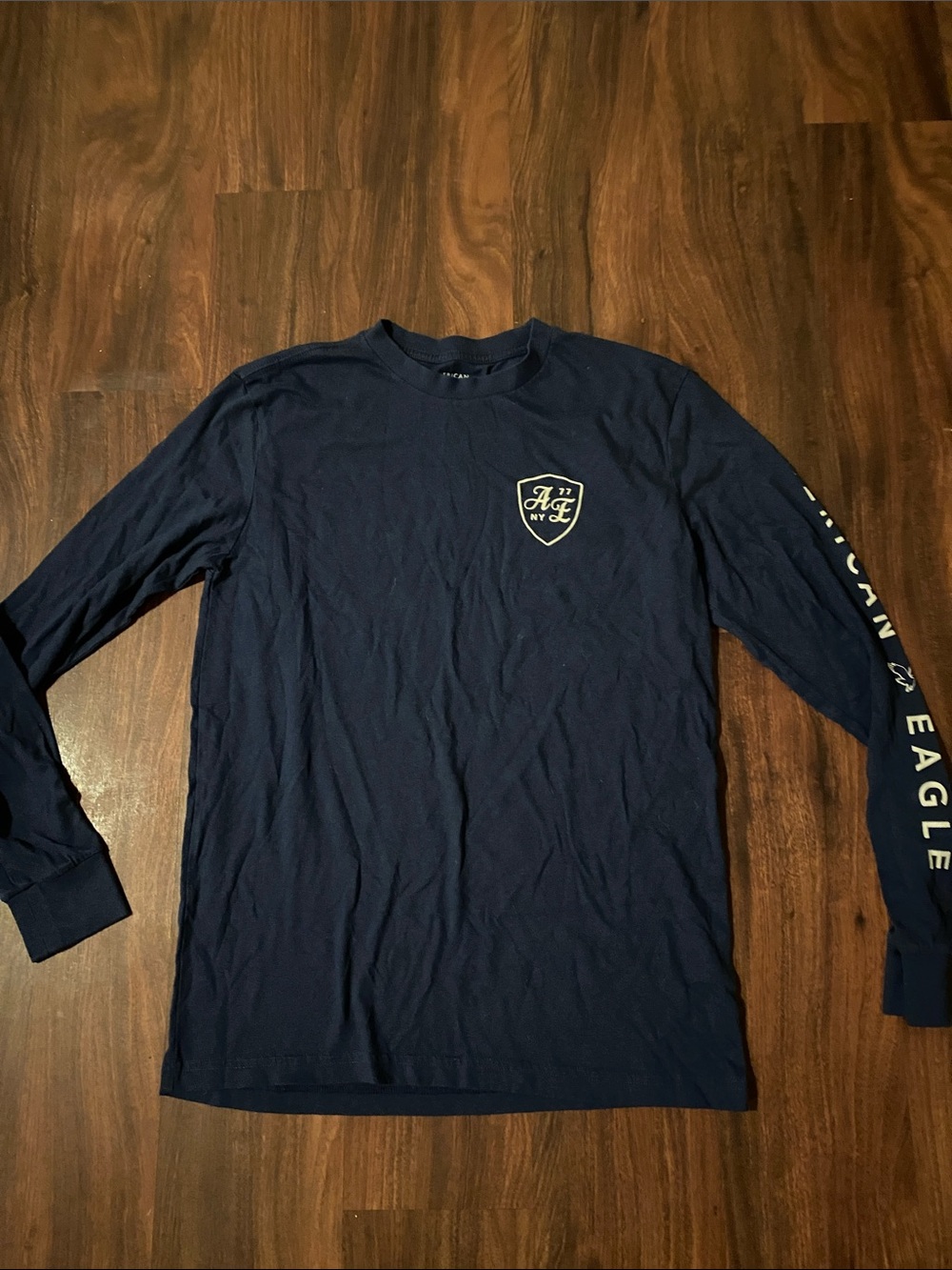 American Eagle Outfitters Navy Long-Sleeve Logo Shirt